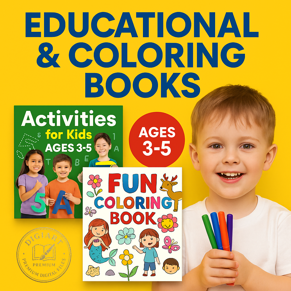 Educational & Coloring Pack (Ages 3–5) – 8 PDF ebooks